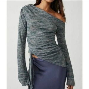 New Free People Golden Hour One Shoulder Sweater Top Incense Combo Grey Medium